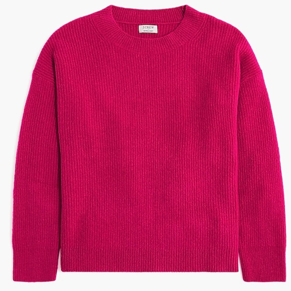 J Crew Women’s Ribbed Boyfriend Crewneck Sweater Small Pink Extra-Soft Yarn Wool - Picture 1 of 7